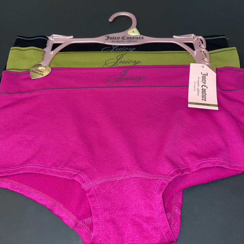 THREE PACK JUICY COUTURE ASSORTED COLOR SEAMLESS PANTIES/ LARGE /MSRP $28
